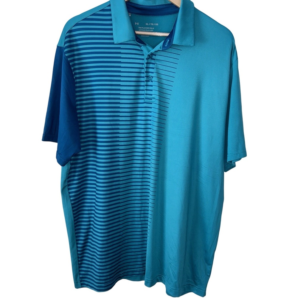 Under Armour Playoff Polo Shirt Mens XLarge Blue Teal Geometric Golf Gear